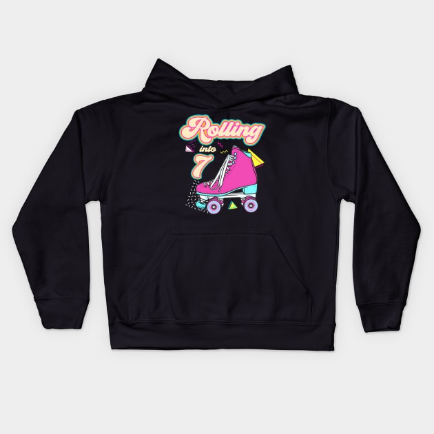 Rolling Into 7 Roller Skate 7Th Kids Hoodie by klei-nhanss